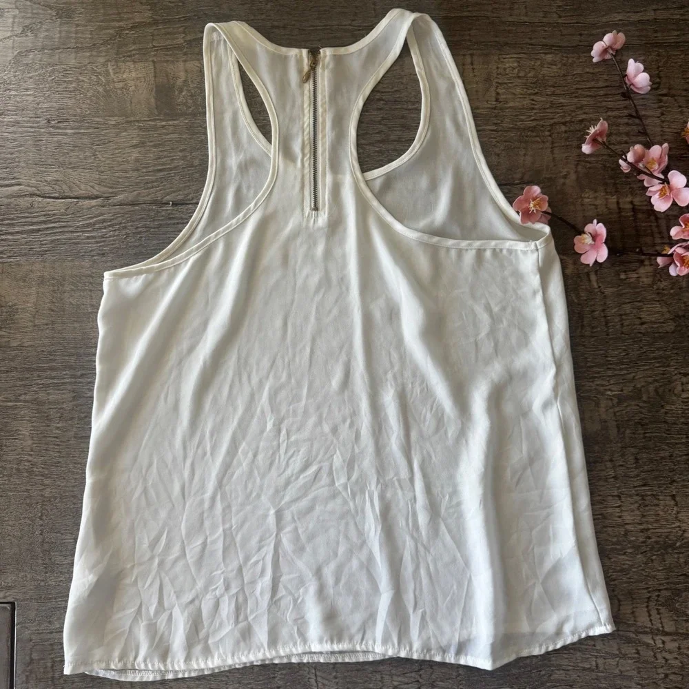 White Racerback Flowy Tank Top Back Zipper Blouse Medium